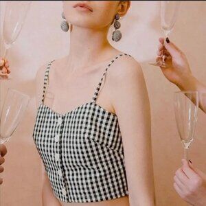 Petite Studio Top Womens XXS Green White Gingham Plaid Camisole Crop Top